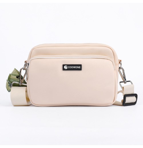 Beige Nylon Shoulder Bag Waterproof Dog Training Pouch Crossbody Dog Walking Bag Pet Training Supplies