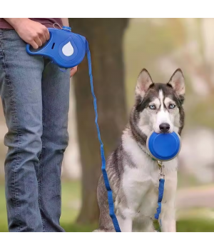 1.2M 4 in 1 Dog Pet Leash Outdoor Foldable Bowl Contain 1 Roll Poop Bag & Water & TPR Bowl for Dog Pet Walking Hiking Running