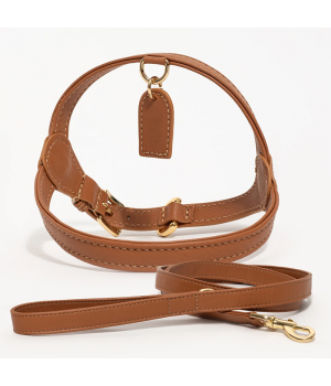 Luxury Brown No Pull Soft Durable Adjustable Leather Dog Harness And Leash Set For Small Medium Dogs Outdoor Walking